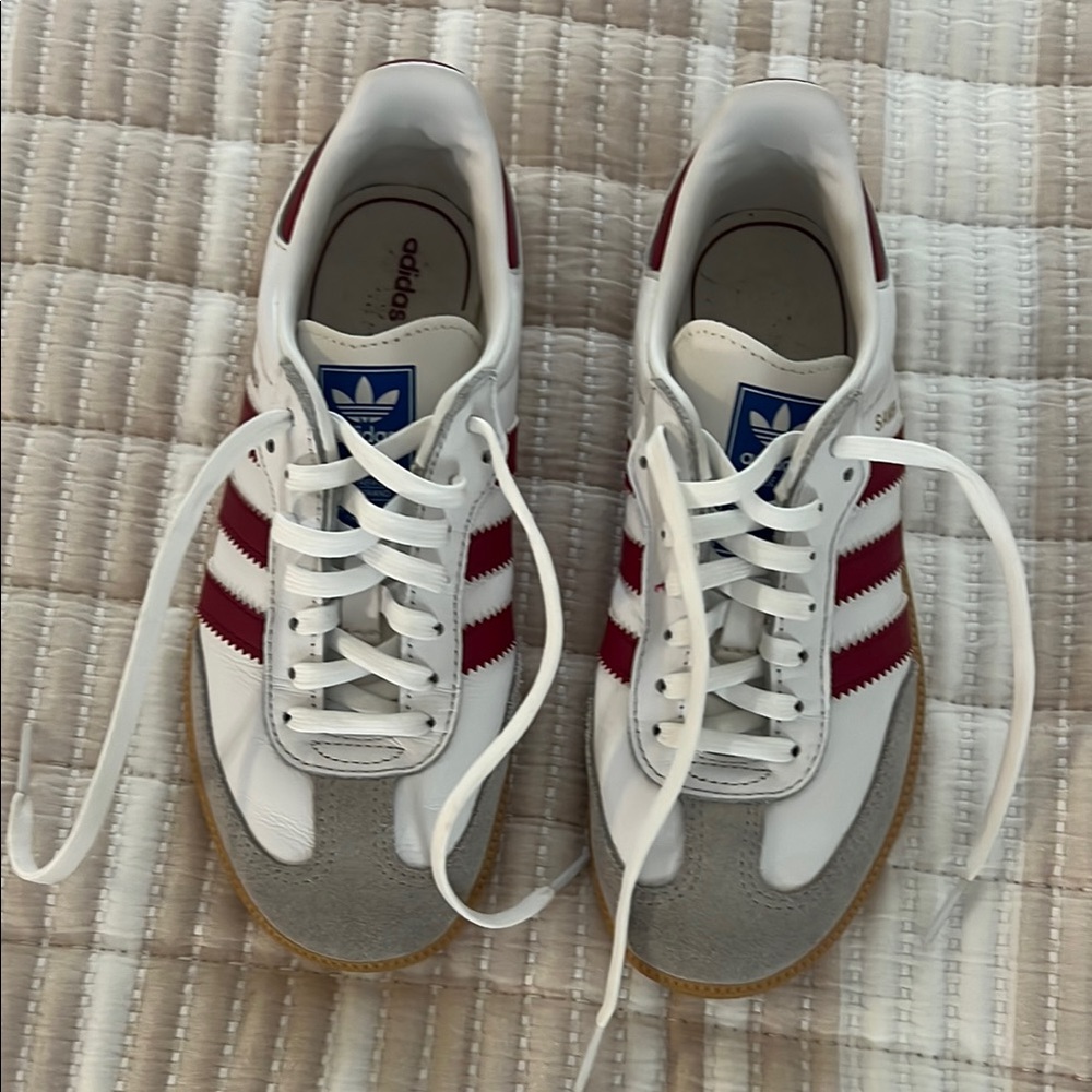 Adidas White and Burgundy Sneakers with Gray Accents